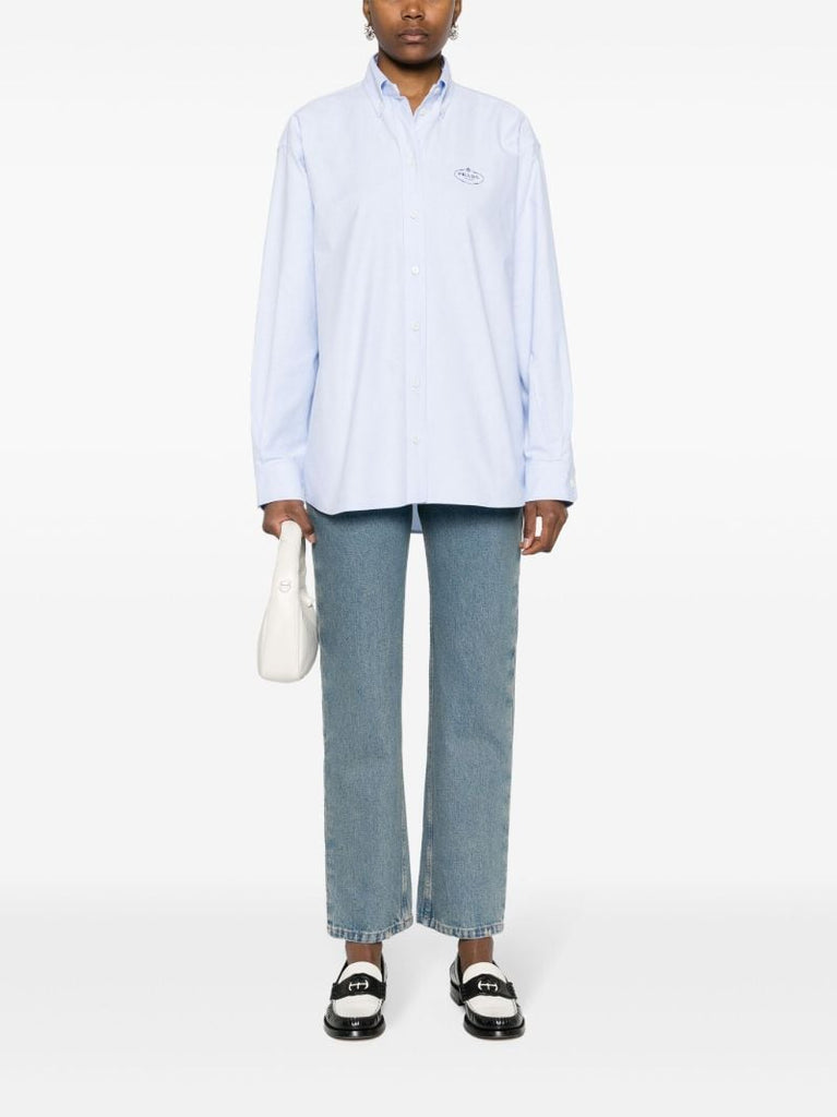 Blue Logo Embroidered Cotton Shirt