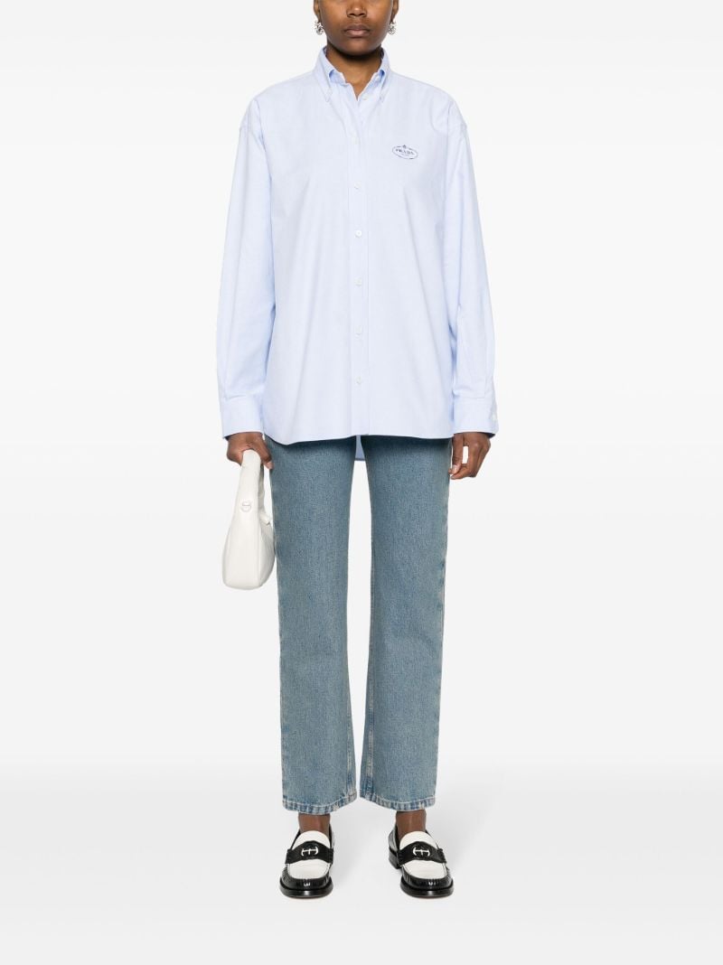 Blue Logo Embroidered Cotton Shirt
