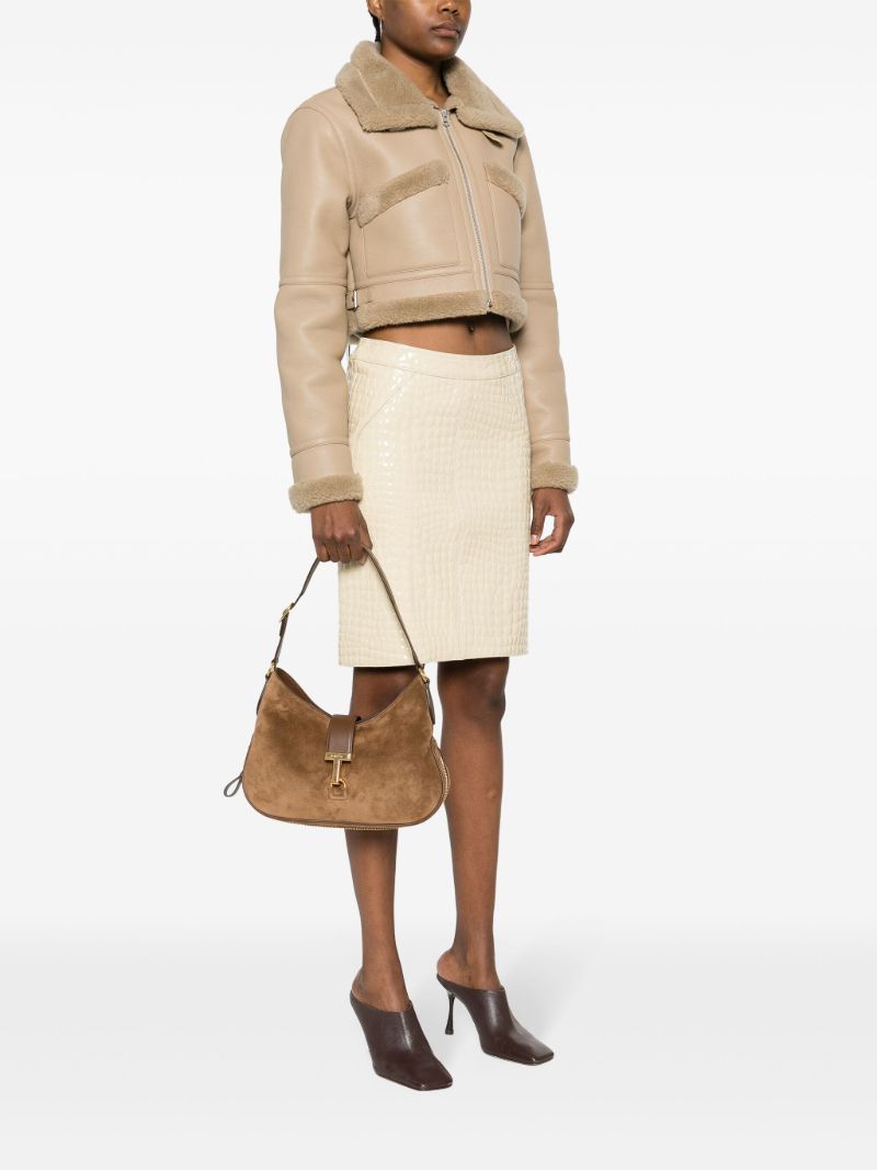 Brown Monarch Suede Shoulder Bag