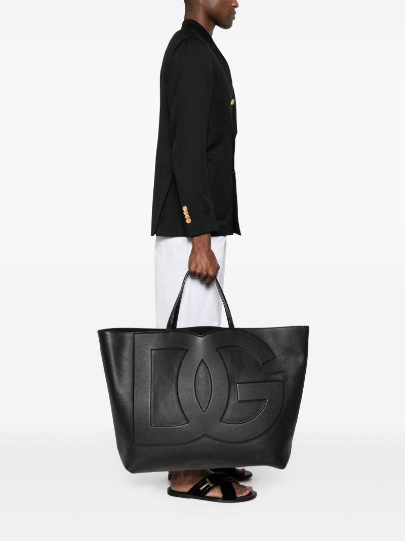 Black Logo-embossed Leather Tote Bag
