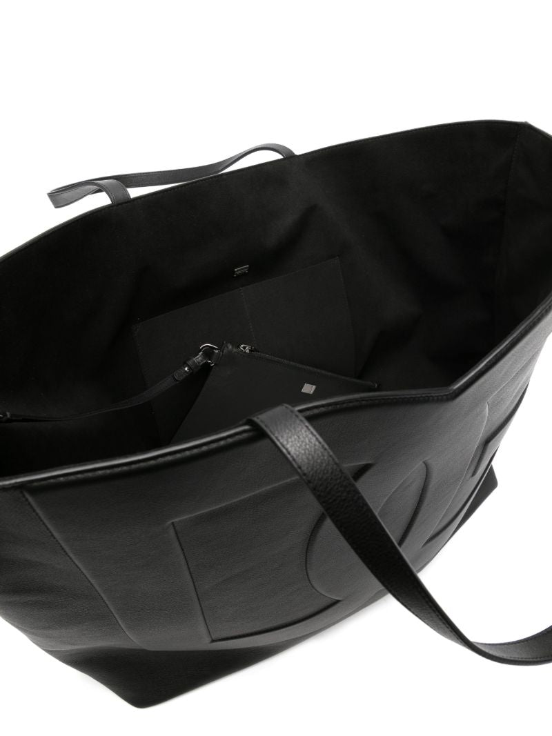 Black Logo-embossed Leather Tote Bag