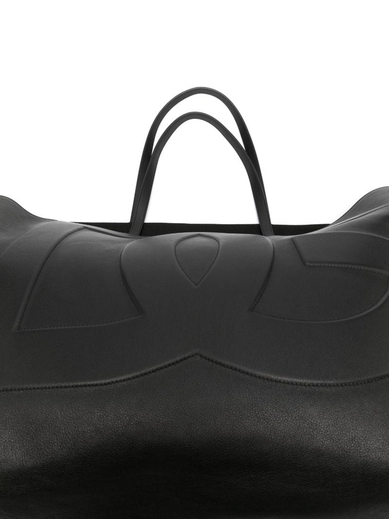 Black Logo-embossed Leather Tote Bag