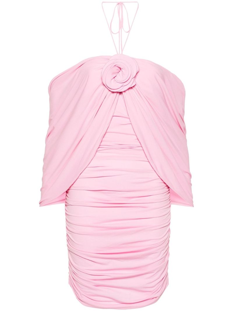 Pink Floral-appliquÃ_x0083_Â© Ruched Mini Dress