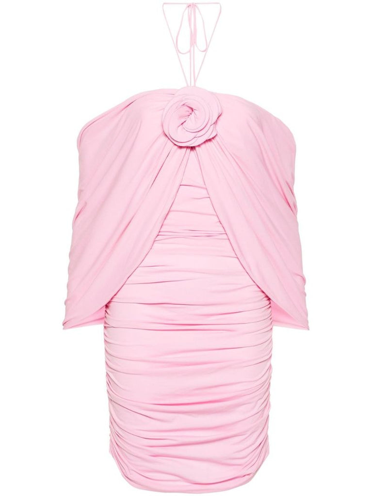 Pink Floral-appliquÃ_x0083_Â© Ruched Mini Dress