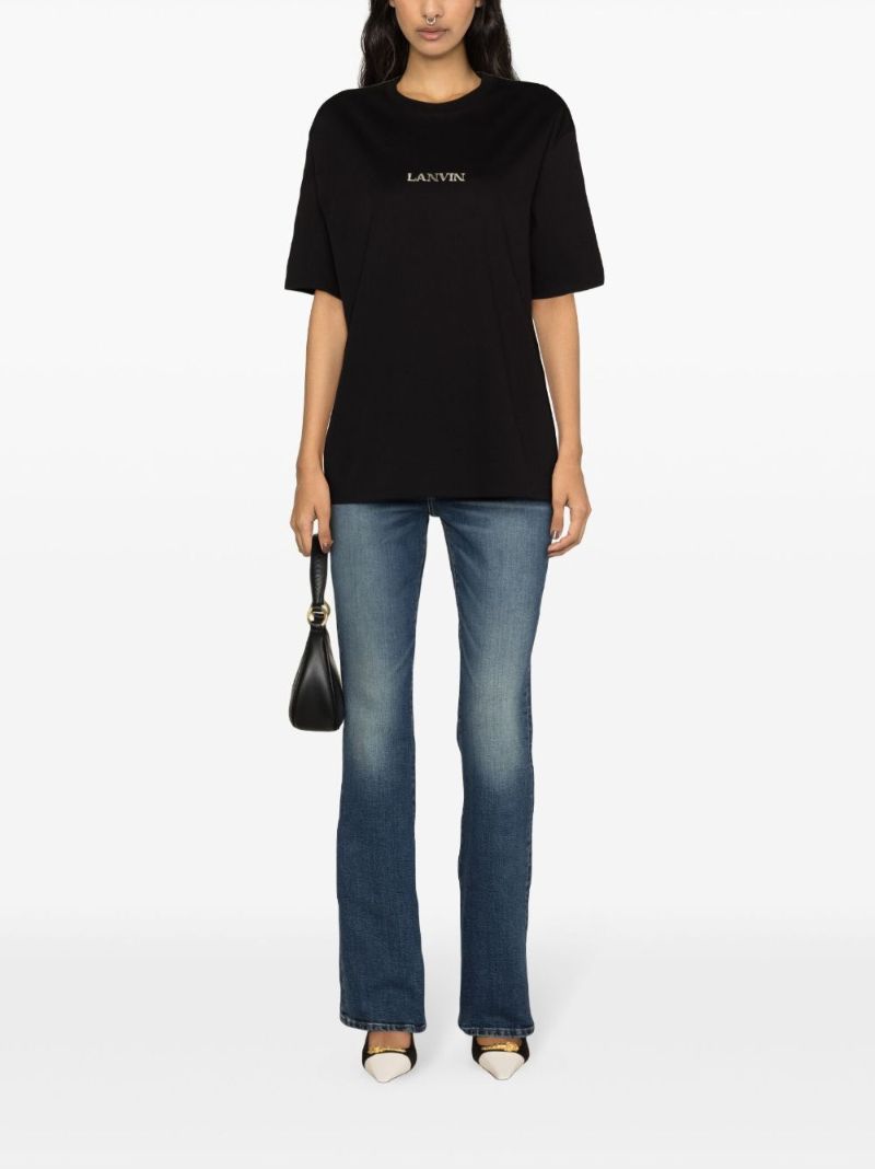 Black Logo-embroidered Cotton T-shirt