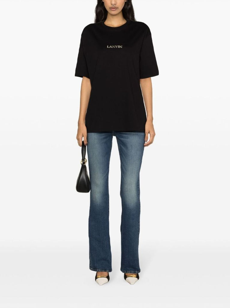 Black Logo-embroidered Cotton T-shirt