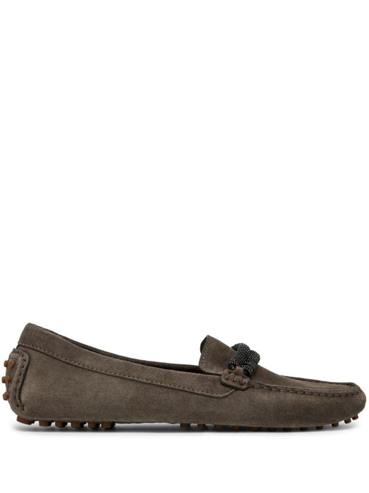 Grey Monili-chain Suede Loafers