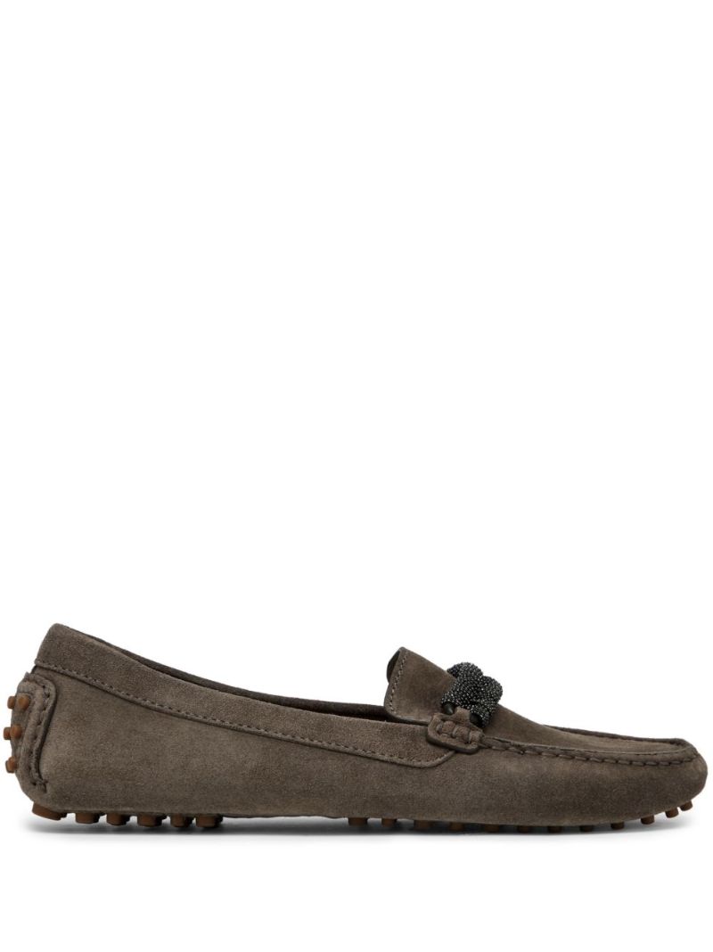 Grey Monili-chain Suede Loafers