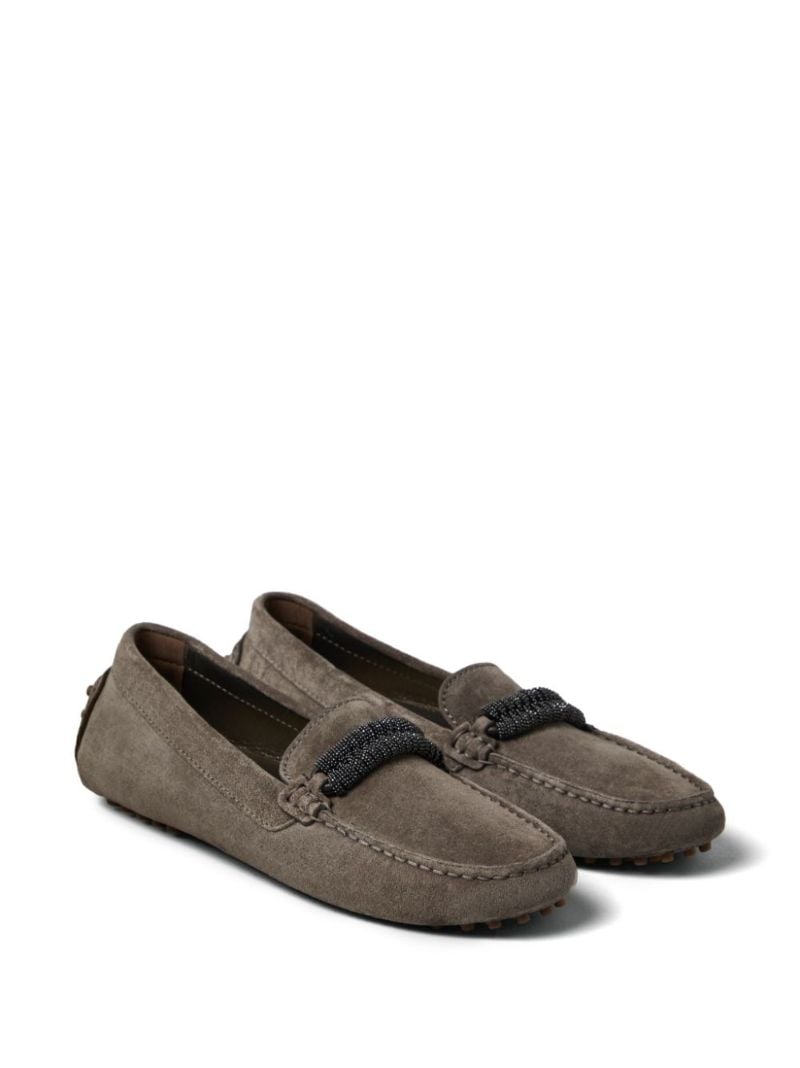 Grey Monili-chain Suede Loafers