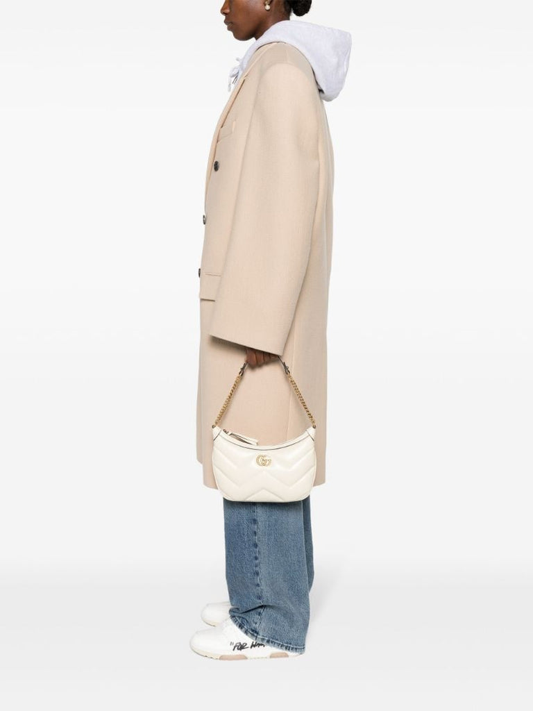 White Gg Marmont Small Leather Shoulder Bag
