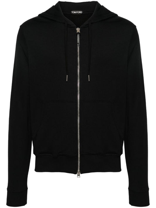 Black Jersey Drawstring Hoodie