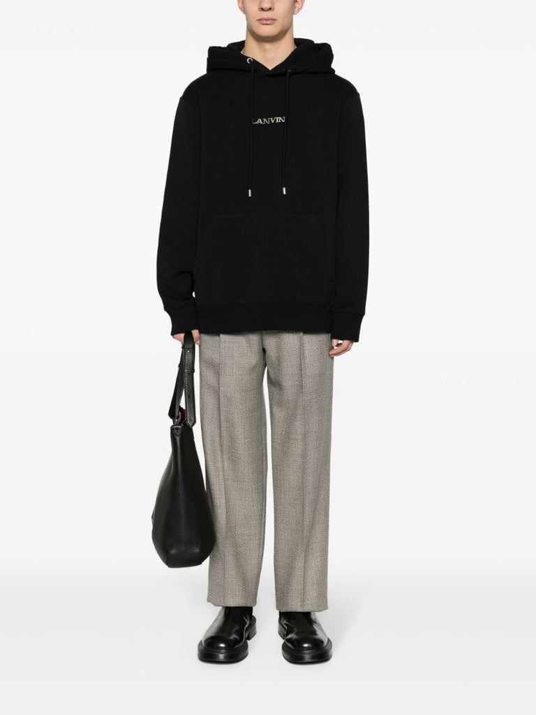 Black Logo-embroidered Cotton Hoodie