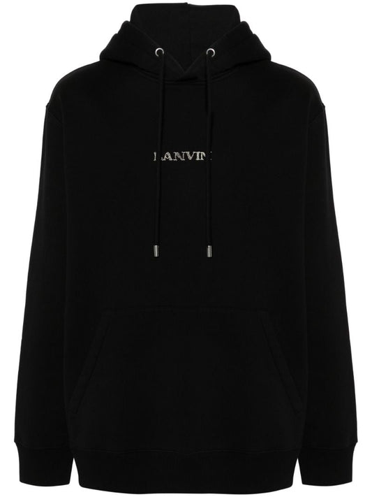Black Logo-embroidered Cotton Hoodie