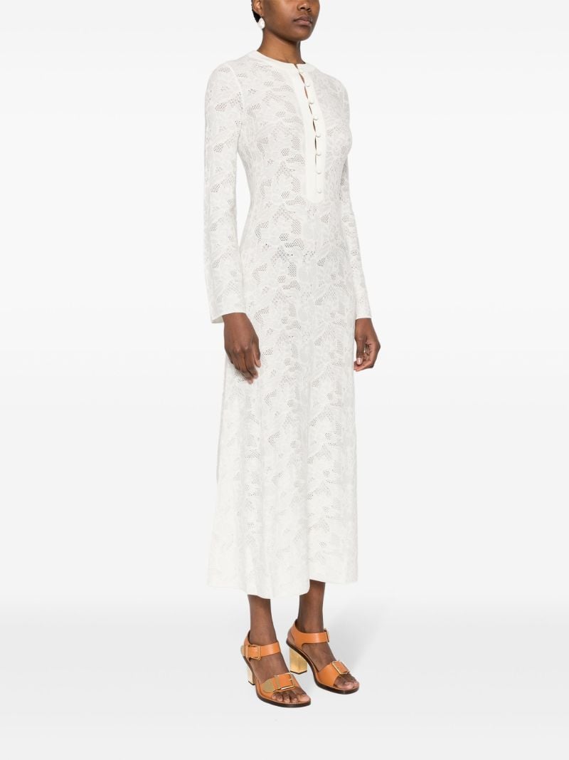 White Pointelle Knit Midi Dress