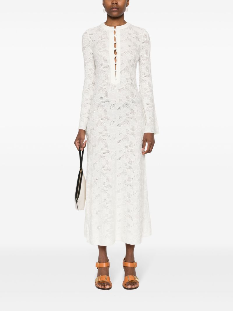 White Pointelle Knit Midi Dress