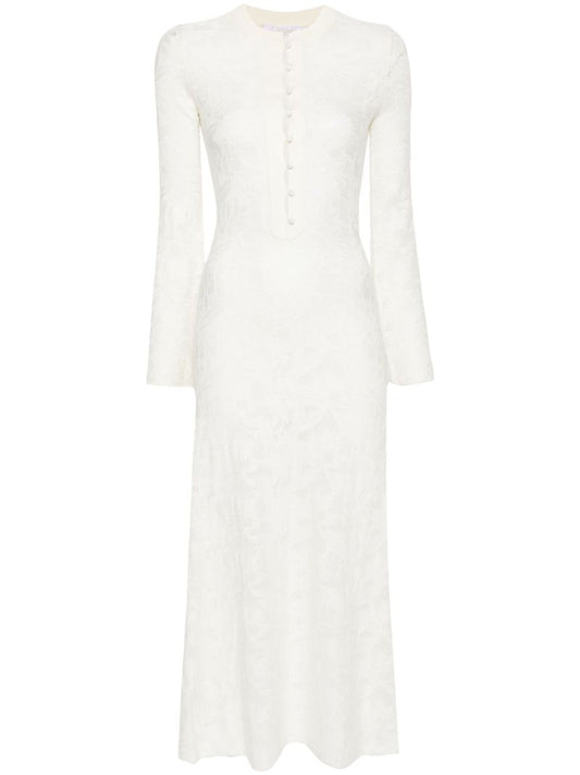 White Pointelle Knit Midi Dress