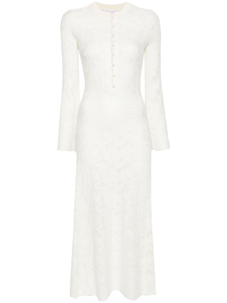 White Pointelle Knit Midi Dress