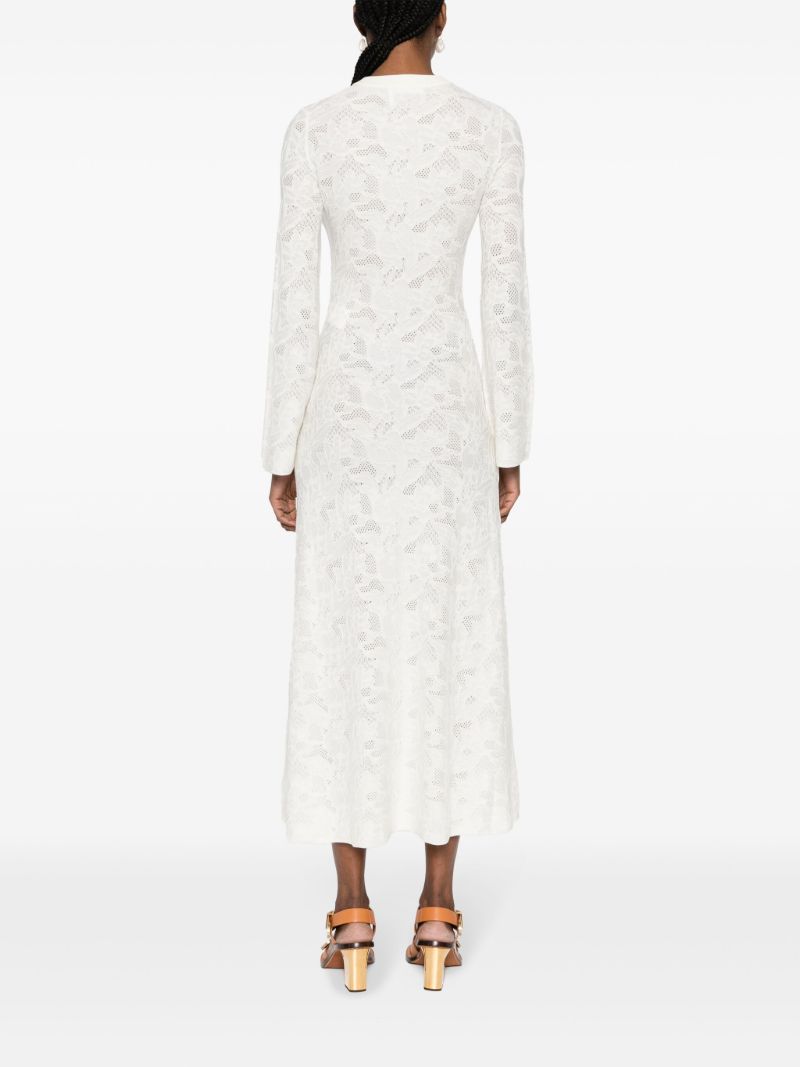 White Pointelle Knit Midi Dress