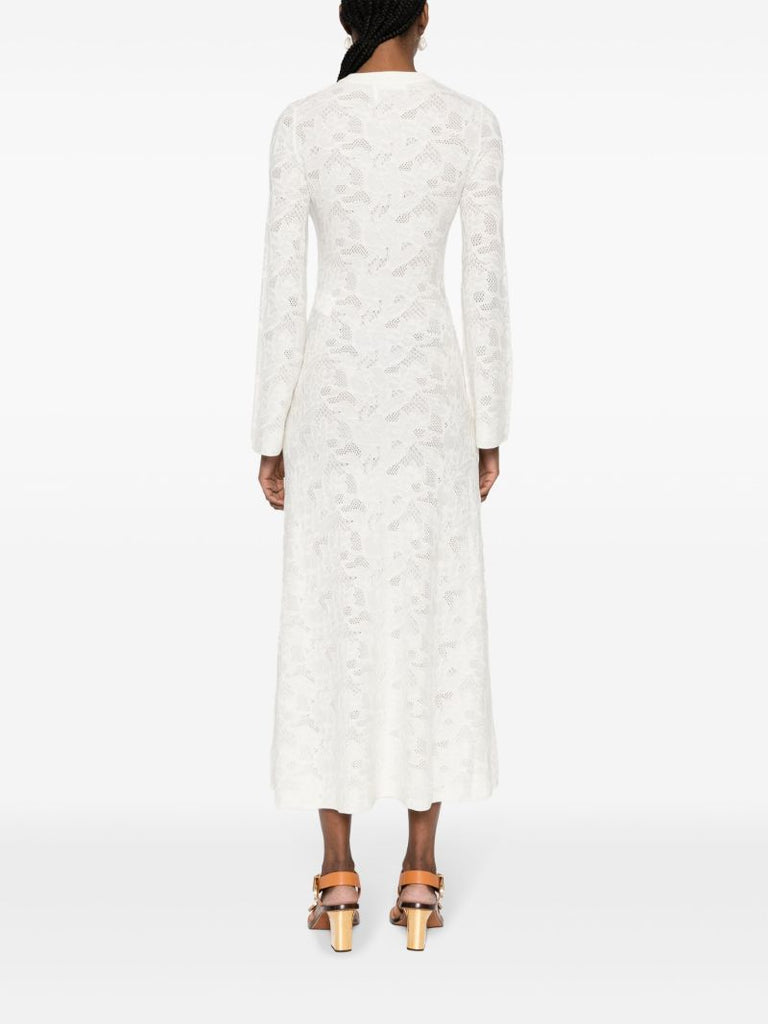 White Pointelle Knit Midi Dress