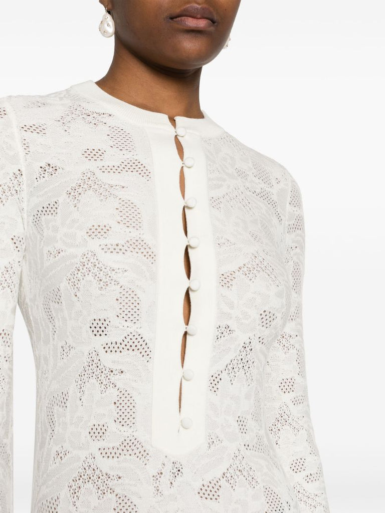 White Pointelle Knit Midi Dress