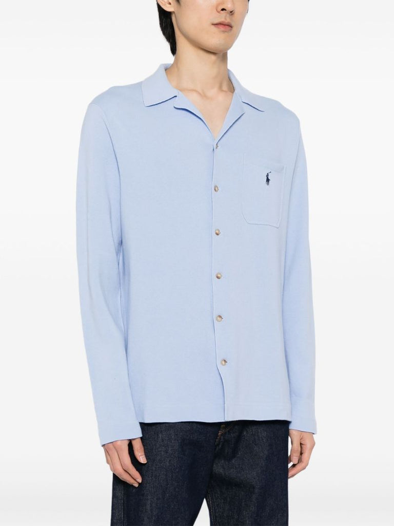 Blue Polo Pony Embroidered Cotton Shirt