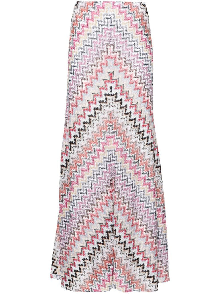 Pink Zigzag Knit Maxi Skirt