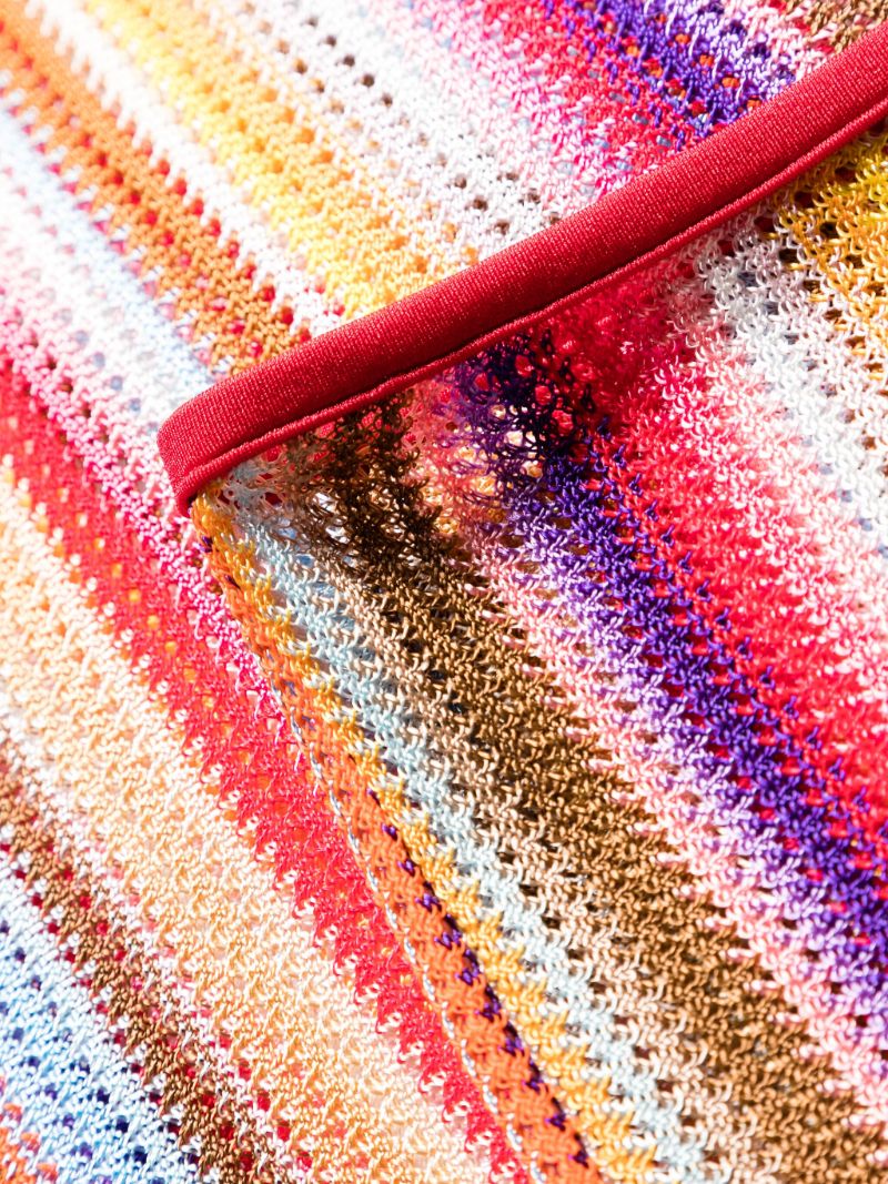 Red Striped Crochet-knit Flared Trousers