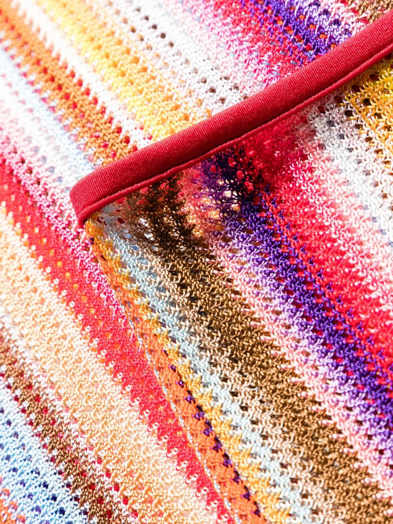 Red Striped Crochet-knit Flared Trousers