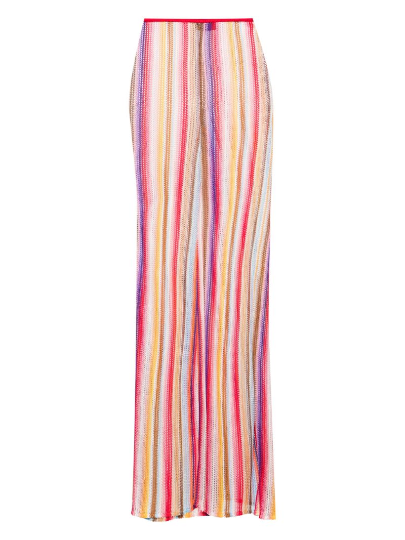 Red Striped Crochet-knit Flared Trousers