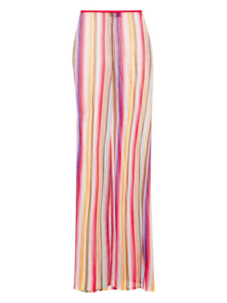 Red Striped Crochet-knit Flared Trousers