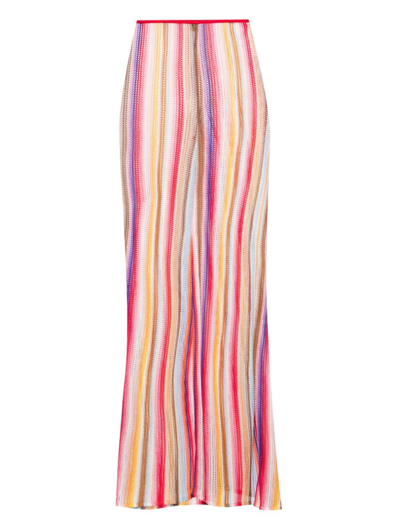 Red Striped Crochet-knit Flared Trousers