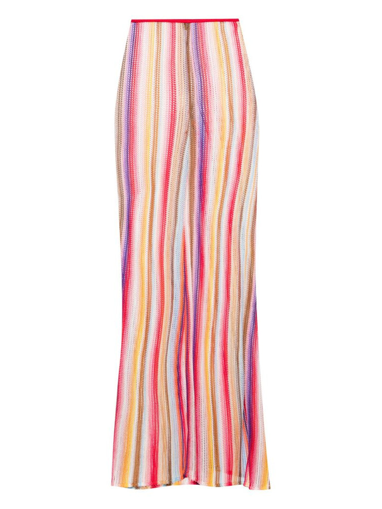 Red Striped Crochet-knit Flared Trousers