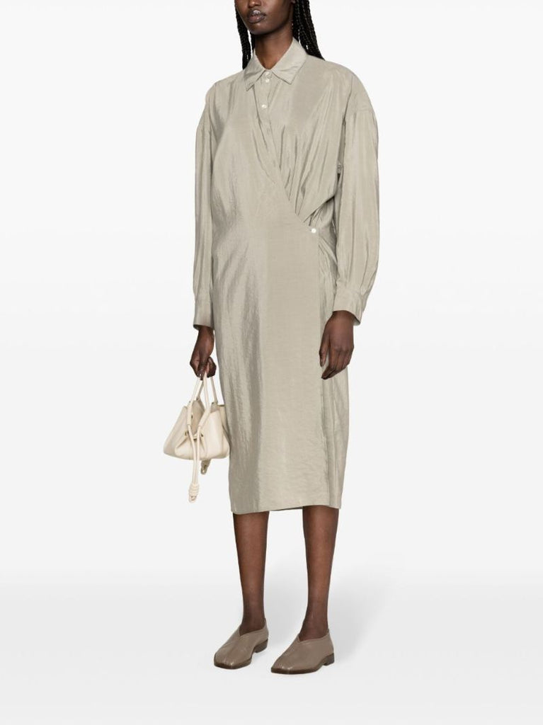 Grey Twisted Silk Shirt Dress