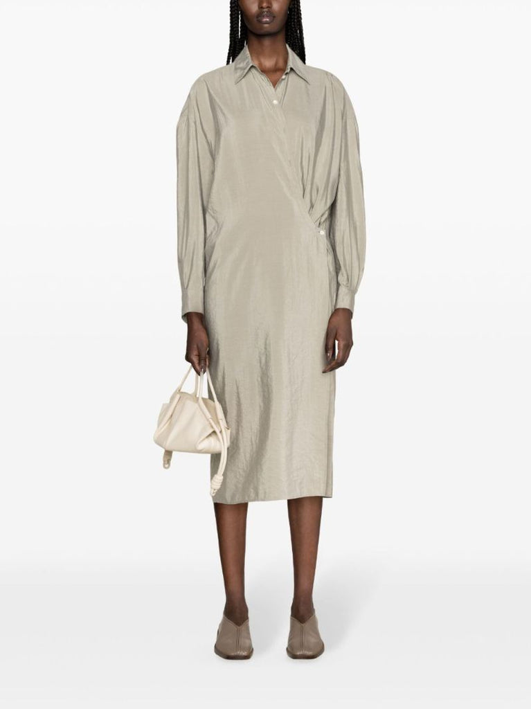 Grey Twisted Silk Shirt Dress