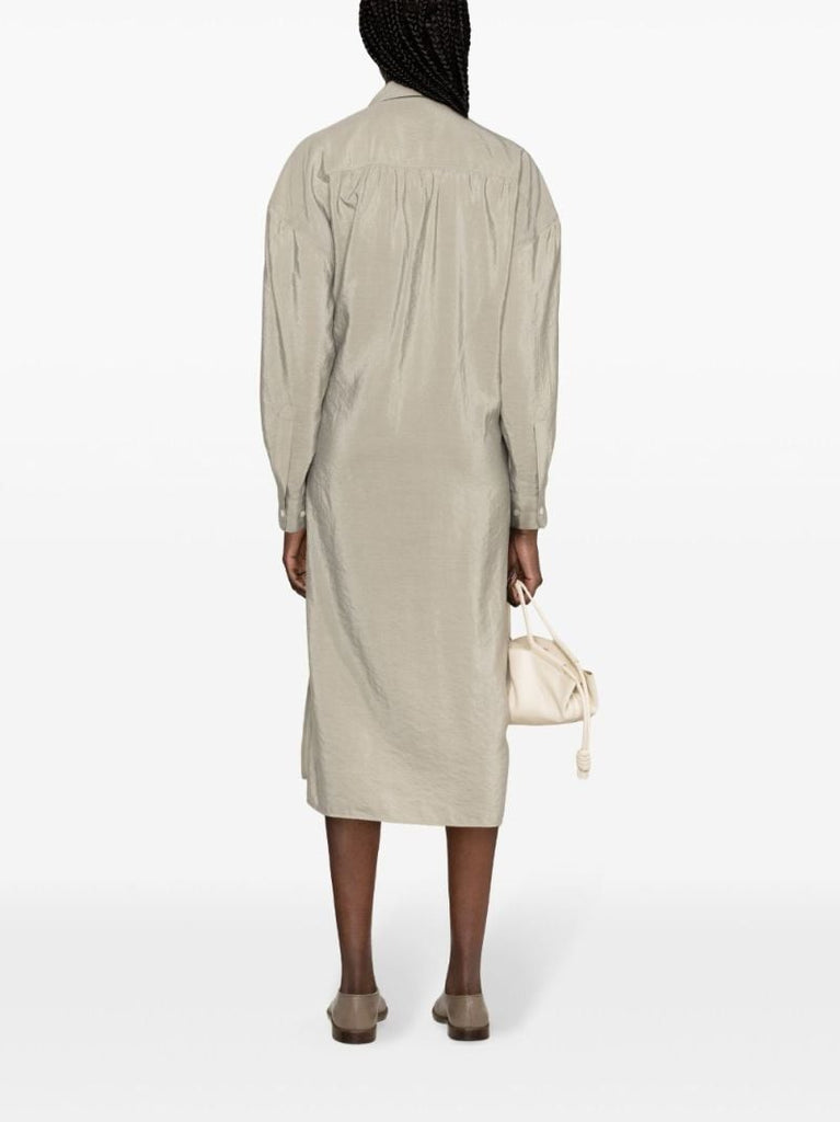Grey Twisted Silk Shirt Dress