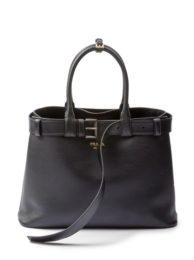 Black Buckle Large Leather Tote Bag