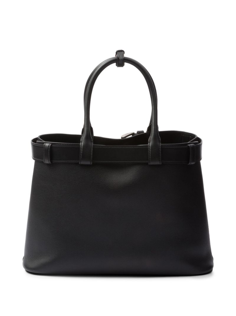 Black Buckle Large Leather Tote Bag