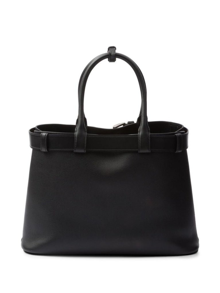Black Buckle Large Leather Tote Bag