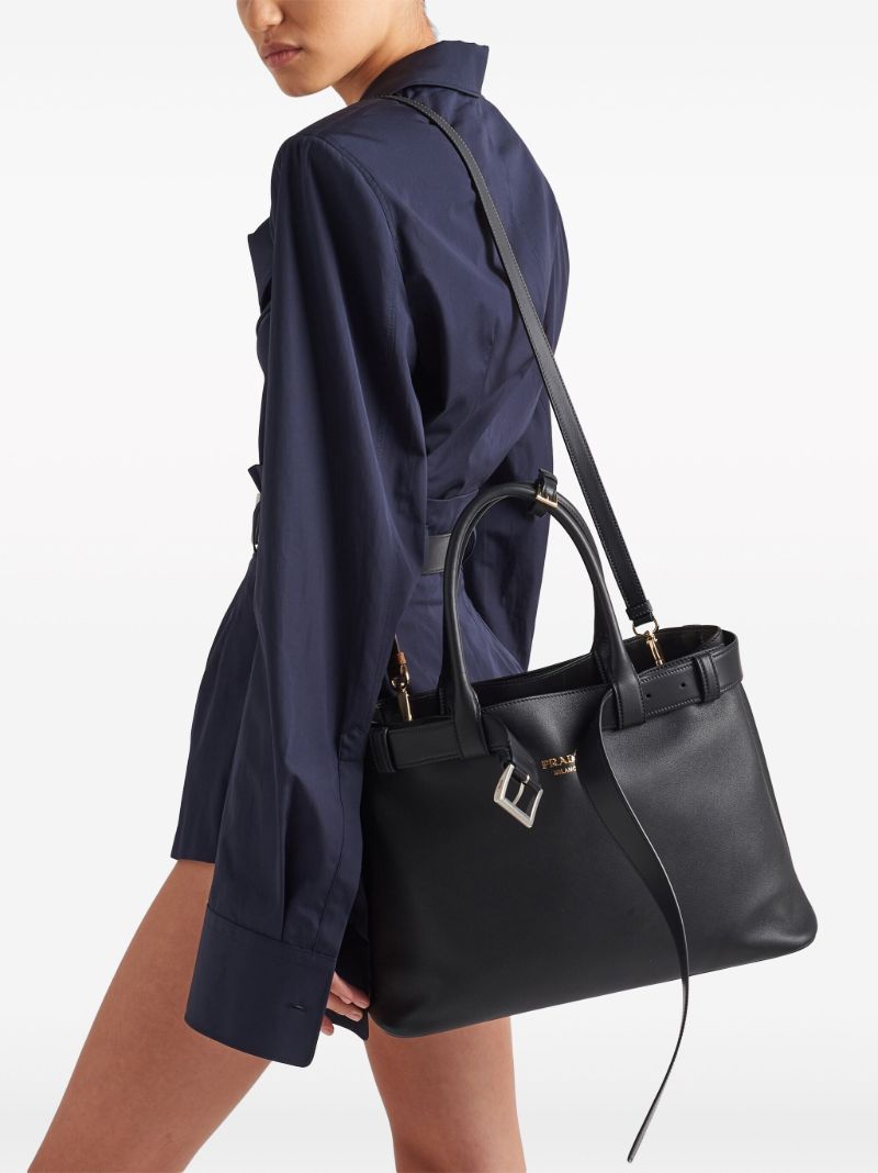 Black Buckle Large Leather Tote Bag