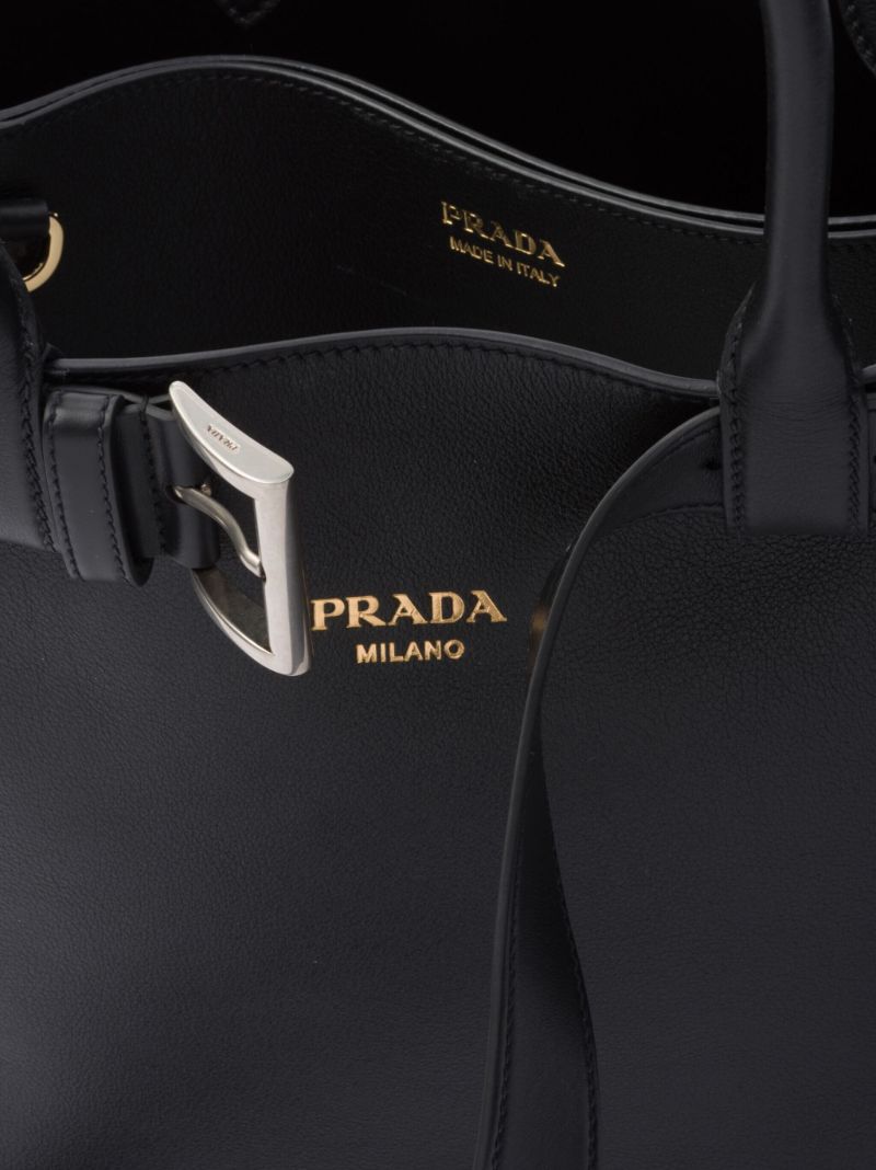 Black Buckle Large Leather Tote Bag