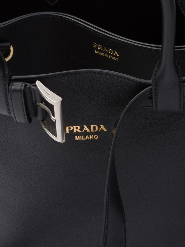 Black Buckle Large Leather Tote Bag