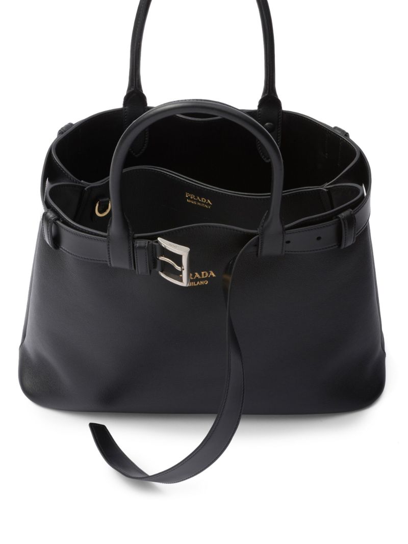 Black Buckle Large Leather Tote Bag