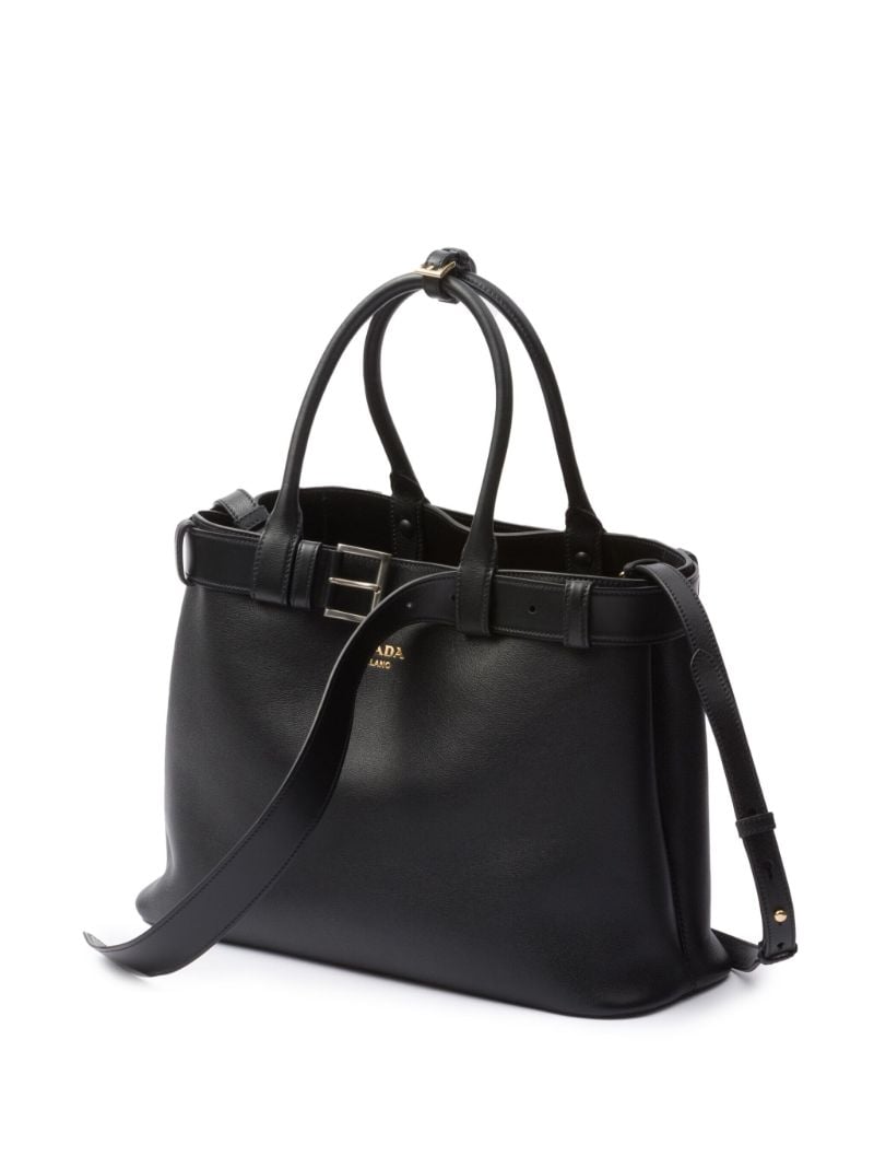 Black Buckle Large Leather Tote Bag