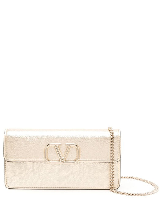Gold Vlogo Signature Metallic Wallet on Chain