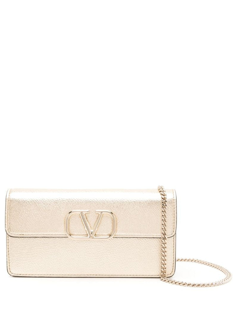 Gold Vlogo Signature Metallic Wallet on Chain