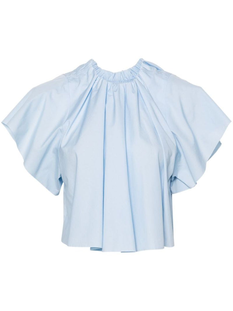 Blue Pleated Cotton Blouse