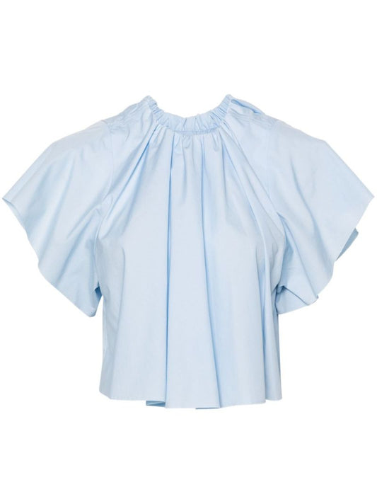 Blue Pleated Cotton Blouse