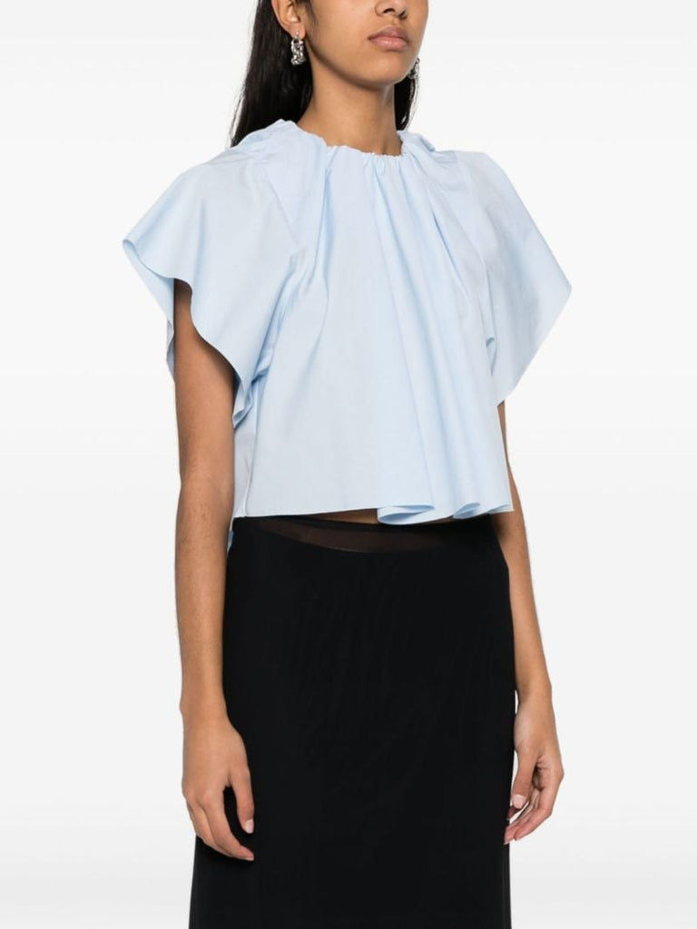 Blue Pleated Cotton Blouse