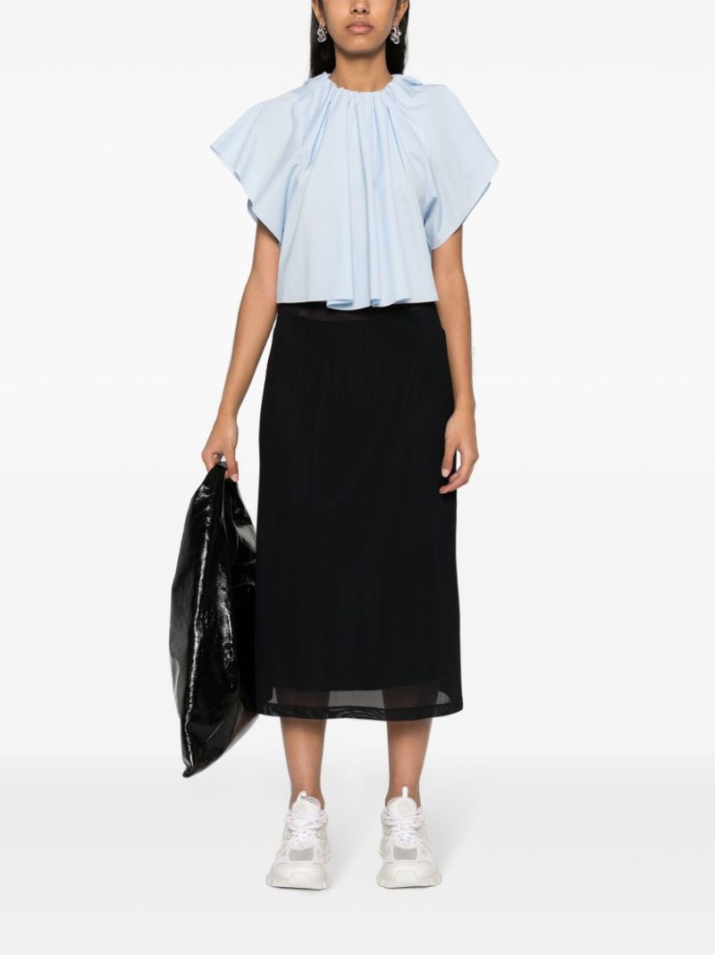 Blue Pleated Cotton Blouse