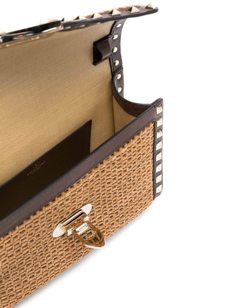 Brown Rockstud Straw Cross Body Bag